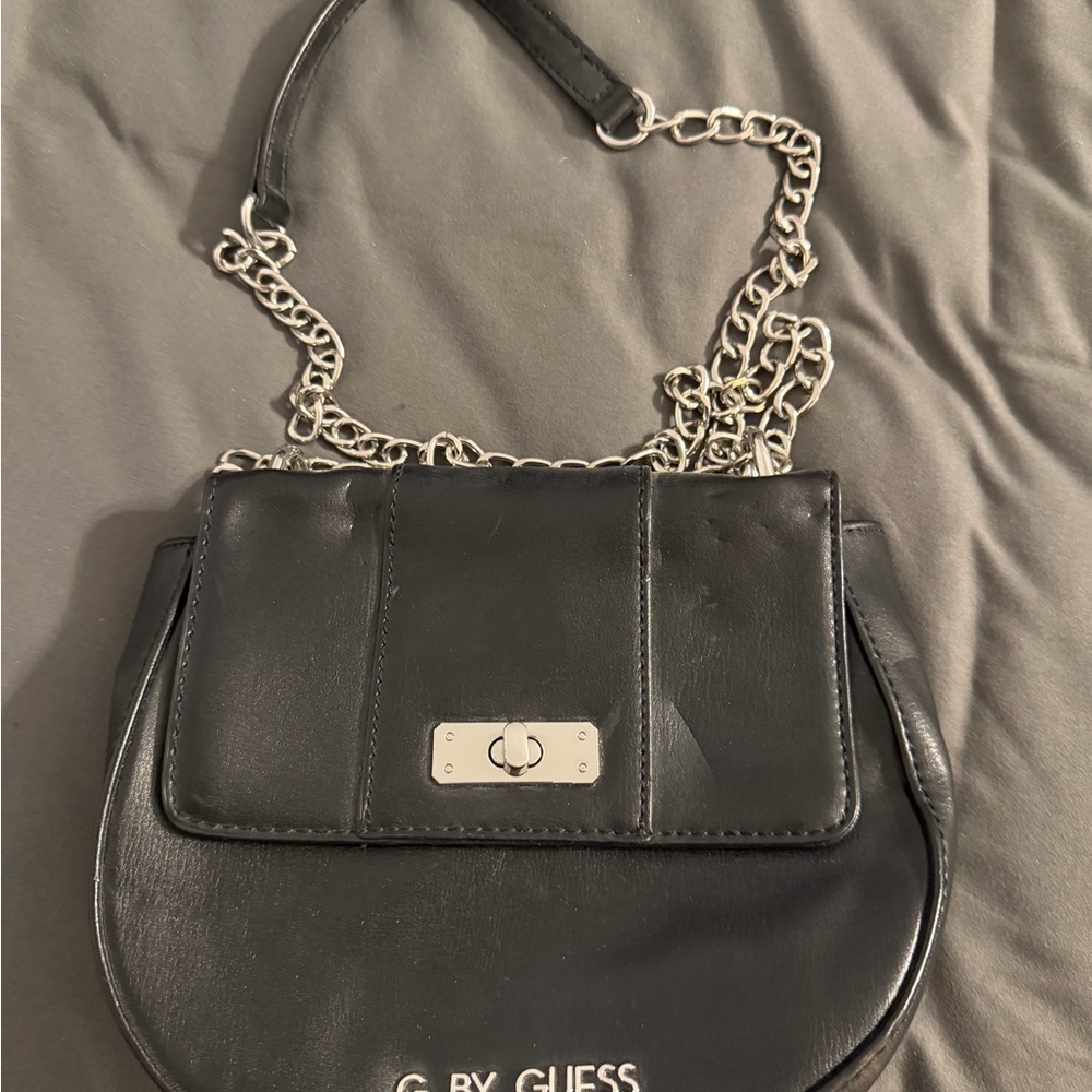 Guess Black Leather Shoulder Bag with Chain Strap